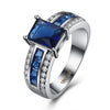 Engagement Gorgeous Jewelry Bague Luxury Blue Glass Stone Crystal White Gold