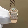 Fashion Gold Color Big White Crystal CZ Ring For Women Men Hip Hop