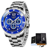 LIGE Watches Mens Top Brand Luxury Clock Casual Stainless Steel 24Hour Moon Phase Men Watch Sport Waterproof Quartz Chronograph