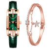 Luxury Women Square Rose Gold Wrist Watches Green Leather Fashion Great Gift *Free Shipping