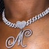 New A-Z Cursive Letter Heart Pendant Iced Out Necklace For Women Initial
