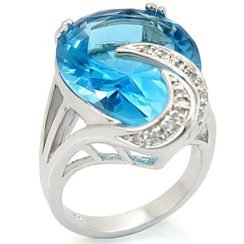 Rhodium Brass Ring with Synthetic in Sea