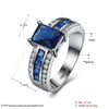 Engagement Gorgeous Jewelry Bague Luxury Blue Glass Stone Crystal White Gold