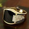 Classic Men's Ring Fashion 18k Gold Filling Inlaid Black Stone Zircon