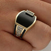 Classic Men's Ring Fashion 18k Gold Filling Inlaid Black Stone Zircon