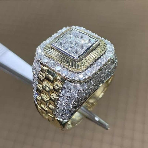 Domineering Gold Color Hip Hop Ring For Men Women Fashion Inlaid White