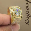 Fashion Gold Color Big White Crystal CZ Ring For Women Men Hip Hop
