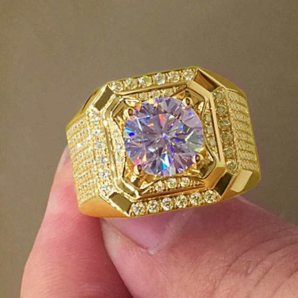 Fashion Gold Color Big White Crystal CZ Ring For Women Men Hip Hop