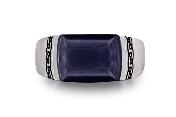 Blue Pietersite Celtic Stone Signet Ring in Sterling Silver with