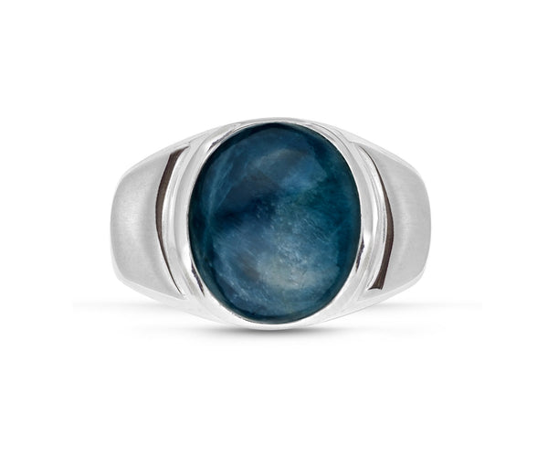 Dark Blue Apatite Stone Signet Ring in Sterling Silver