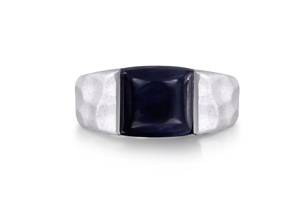 Blue Pietersite Stone Hammered Texture Signet Ring in Sterling Silver