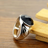 925 Sterling Silver Rings Men | Men Black Agate Ring | Vintage Rings