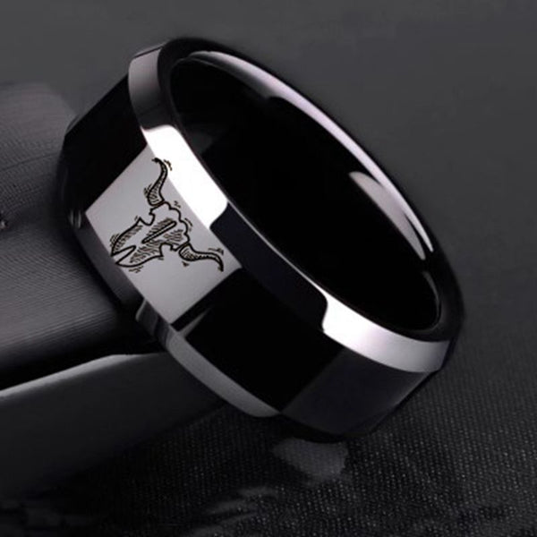 New Design 8mm Width Black Titanium Stainless Bull Skull Rings