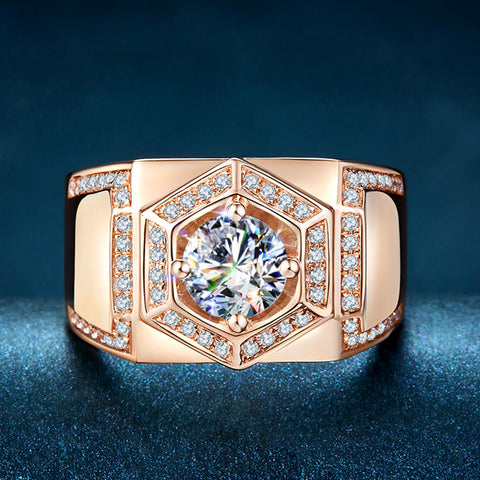 Trendy 1 Carat  Round Cut Moissanite Diamond Mens Rings Rose Gold Plated Jewelry
