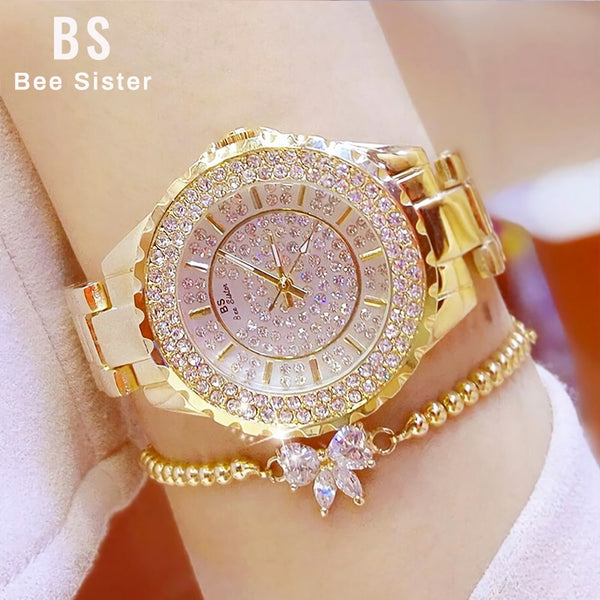 Women Watches Gold Luxury Brand Diamond Quartz Ladies Wrist Watches Stainless steel *Free Shipping