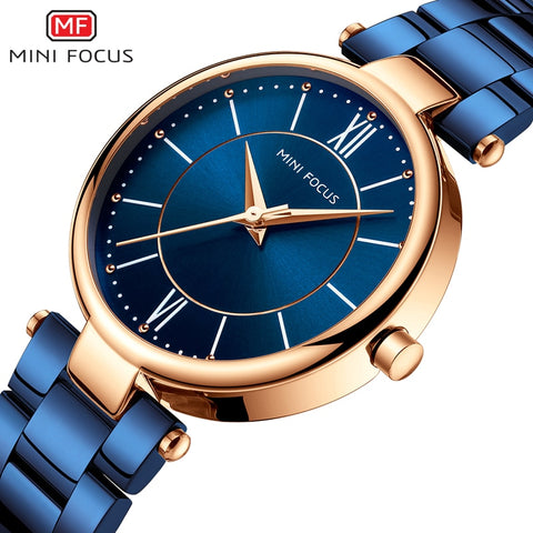 Women Watches Waterproof Blue Stainless Steel Brand Luxury Fashion Ladies Quartz Watch *Free Shipping