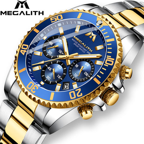 Luxury Mens Watches Sports Chronograph Waterproof Analog 24 Hour Date Quartz Watch Full Steel Wrist Watches Great Buy ***Free Shipping