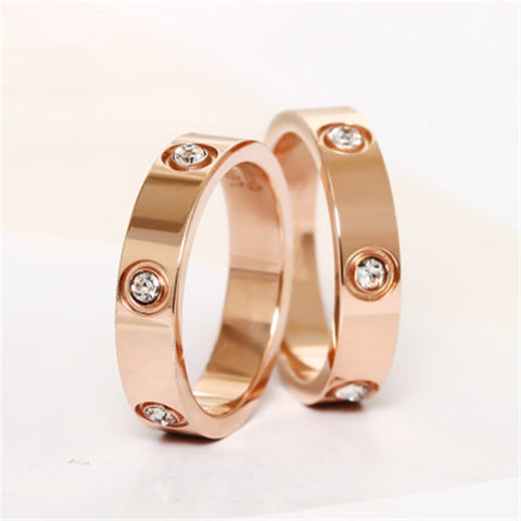 Trendy Stainless Steel Rose Gold Color Love Ring for Women Men And Couple Crystal Rings Luxury Brand