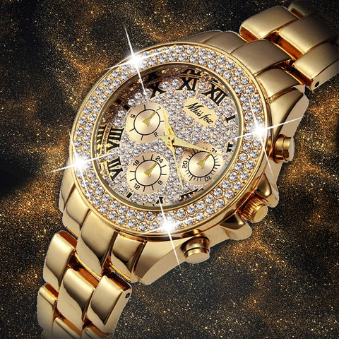 Women Luxury Watches 2020 Fashion Roman Numerals 18K Gold Quartz Wristwatch