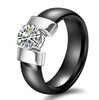 White Black Ceramic Rings Plus Cubic Zirconia For Women Gold Color Stainless Steel