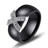 White Black Ceramic Rings Plus Cubic Zirconia For Women Gold Color Stainless Steel