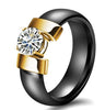 White Black Ceramic Rings Plus Cubic Zirconia For Women Gold Color Stainless Steel