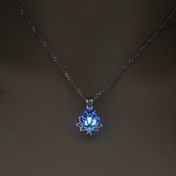 Luminous Glowing In The Dark Moon Lotus Flower Shaped Pendant Necklace For Women