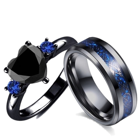 Romantic Couple Ring Fashion Jewelry  Black Heart Cubic Zirconia Ring Set Lover Gift *Free Shipping