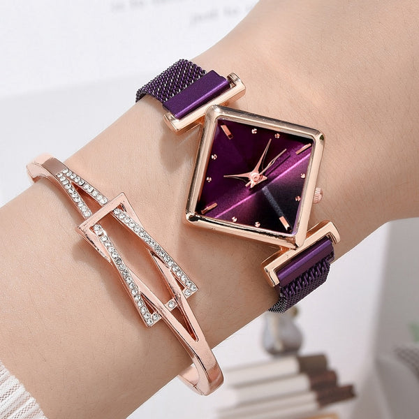 Women Square Luxury Magnet Buckle Gradient Color Watches *Free Shipping