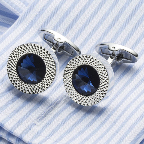 Sea Blue Crystal Cuff links Top Quality Lawyer Groom Wedding Cufflinks Shirt Cuffs