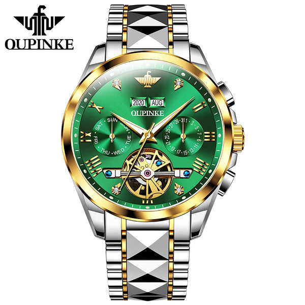 Swiss Brand OUPINKE Luxury Automatic Watch Men Sapphire Self Winding Tungsten Steel Sport Tourbillon Mechanical Wristwatch