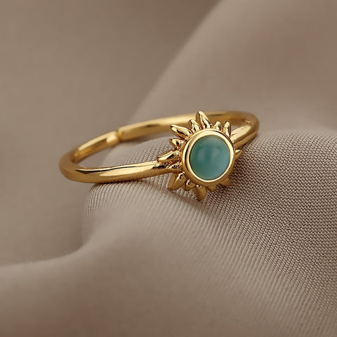 Vintage Opal Rings For Women Stainless Steel Sun Rings Moonstone Ring Two Colors Accessories Jewelry Gift Best Friend