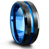 8MM Black Brushed Ladder Edge Stainless Steel Ring Blue Groove Gifts For Men