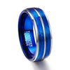 8MM Black Brushed Ladder Edge Stainless Steel Ring Blue Groove Gifts For Men