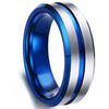 8MM Black Brushed Ladder Edge Stainless Steel Ring Blue Groove Gifts For Men