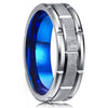 8MM Black Brushed Ladder Edge Stainless Steel Ring Blue Groove Gifts For Men