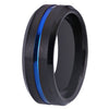 8MM Black Brushed Ladder Edge Stainless Steel Ring Blue Groove Gifts For Men