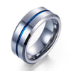 8MM Black Brushed Ladder Edge Stainless Steel Ring Blue Groove Gifts For Men