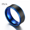 8MM Black Brushed Ladder Edge Stainless Steel Ring Blue Groove Gifts For Men