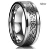 Beautiful 8 Colors 8mm Men's Stainless Steel Dragon Ring Inlay Red Green Black Carbon Fiber