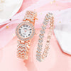 Luxury Rose Gold Watch Fashion Ladies Quartz Diamond Wristwatch Elegant Female Bracelet Watches 2pcs Set