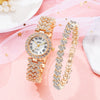 Luxury Rose Gold Watch Fashion Ladies Quartz Diamond Wristwatch Elegant Female Bracelet Watches 2pcs Set