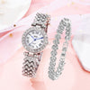 Luxury Rose Gold Watch Fashion Ladies Quartz Diamond Wristwatch Elegant Female Bracelet Watches 2pcs Set