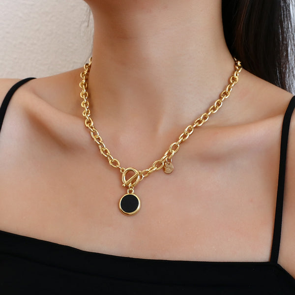 Gold Silver Color Acrylic Round Pendant Necklaces for Women Thick Chain