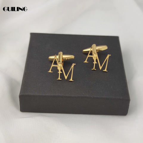 Dainty Personalized Custom Made 2 Initials Nameplate Charm Letter Cufflinks Stainless Steel