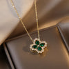 Vintage Fashion Crystal Flower Pendant Necklace Woman Luxury Gold Chain