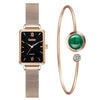 Fashion Square Ladies Quartz Watch Bracelet Set Green Dial Simple Rose Gold Mesh Luxury Women Watches