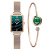 Fashion Square Ladies Quartz Watch Bracelet Set Green Dial Simple Rose Gold Mesh Luxury Women Watches