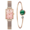 Fashion Square Ladies Quartz Watch Bracelet Set Green Dial Simple Rose Gold Mesh Luxury Women Watches