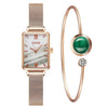 Fashion Square Ladies Quartz Watch Bracelet Set Green Dial Simple Rose Gold Mesh Luxury Women Watches